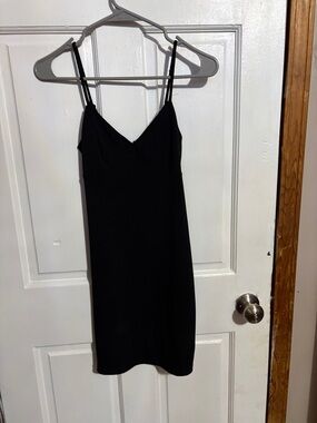 Ambiance Black Double-Strap Mini Slip Dress